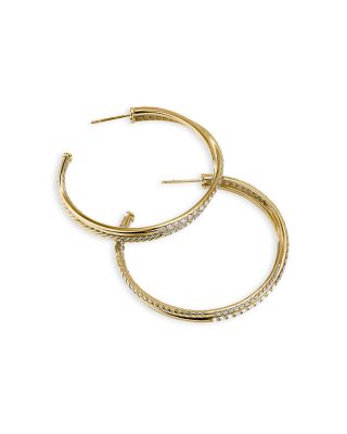 18K Yellow Gold Diamond Crossover Hoop Earrings