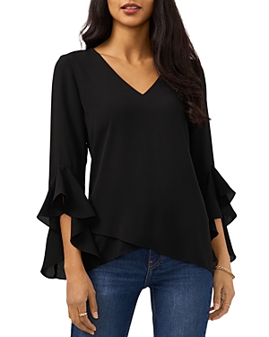 Vince Camuto Flutter Sleeve Crossover Top In Rich Black