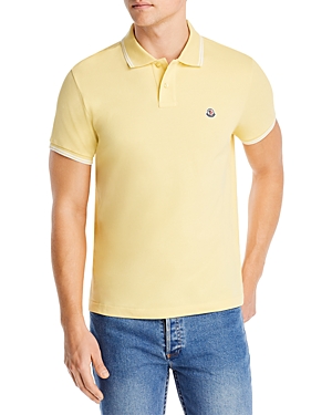 Moncler Short Sleeve Contrast Trim Polo In Pastel Yellow