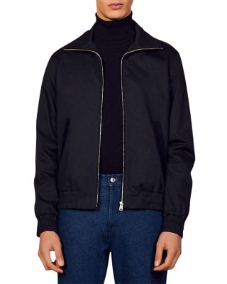 Sandro Cotton Blend Jacket In Navy Blue