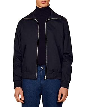 Sandro Cotton Blend Jacket In Navy Blue