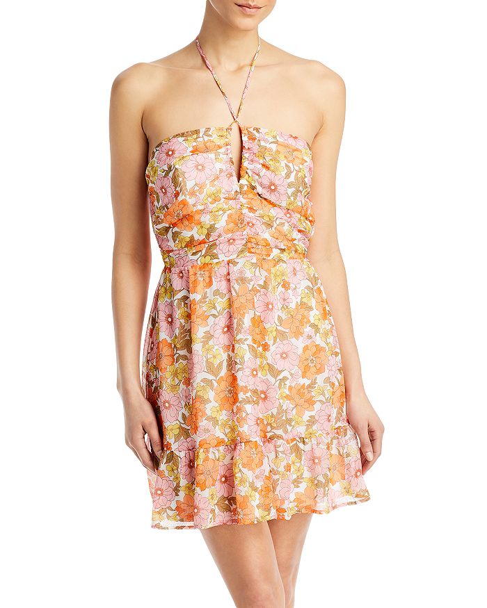 AQUA Retro Floral Print Halter Dress - 100% Exclusive | Bloomingdale's