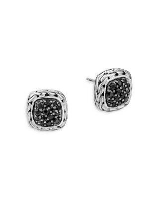 Small Square Stud Earrings with Black Sapphire