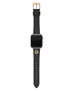 Shop Michael Kors Apple Watch Black Leather Strap In Black/gold