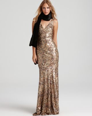 David Meister Metallic Lace Gown