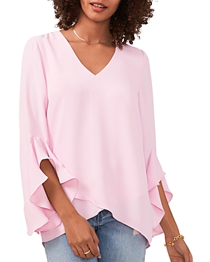 Vince Camuto Flutter Sleeve Crossover Top In Pink Horiz
