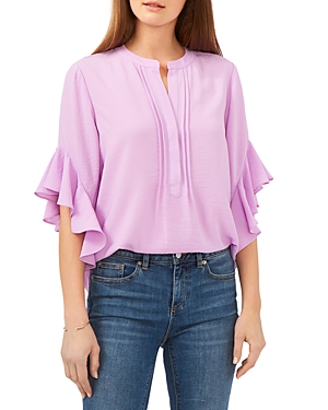 VINCE CAMUTO SPLIT NECK RUFFLE SLEEVE BLOUSE