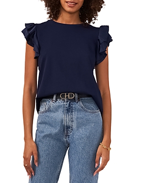 Vince Camuto Tiered Ruffle Sleeve Cotton Blend Top In Classic Na