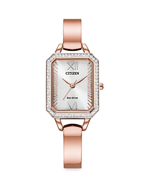 Citizen Eco-drive Silhouette Crystal Stainless Steel Bangle Watch, 23mm In Silver/rose Gold