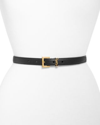 SAINT LAURENT Cassandre Thin Belt with Square Buckle in