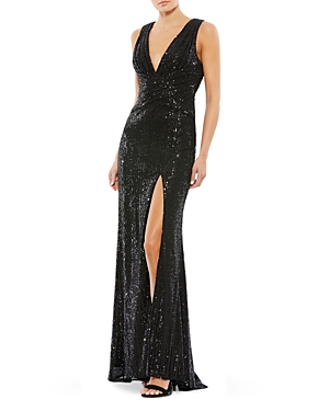 MAC DUGGAL EMBELLISHED SLEEVELESS CROSS FRONT GOWN