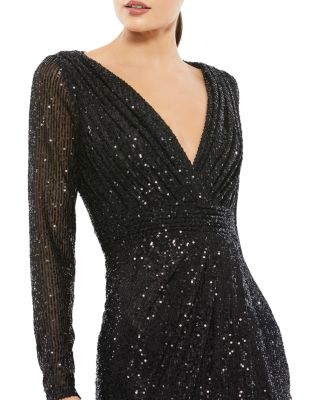 Sequined Long Sleeve Gown