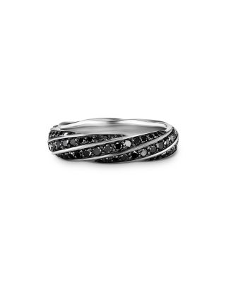 David Yurman - Men's Sterling Silver Cable Edge Black Diamond Pav&eacute; Ring