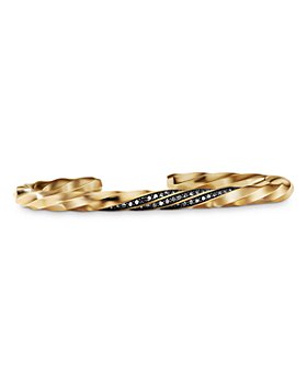 David Yurman - Men's 18K Yellow Gold Cable Edge Black Diamond Pavé Cuff Bracelet
