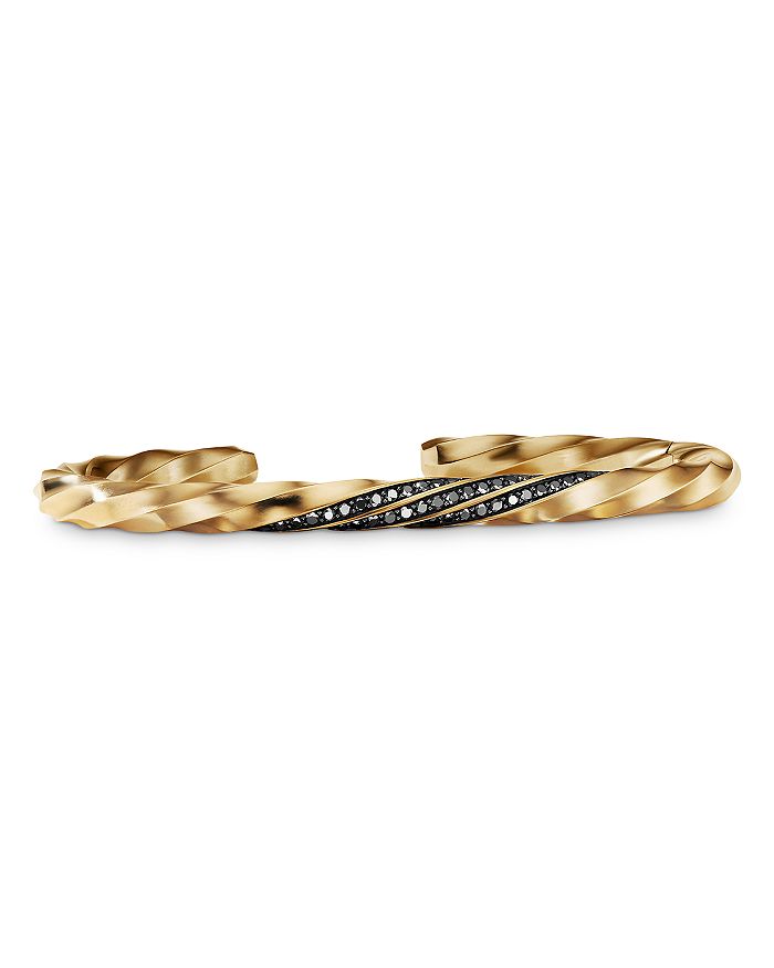 David Yurman - Men's 18K Yellow Gold Cable Edge Black Diamond Pav&eacute; Cuff Bracelet