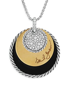 David Yurman - 18K Yellow Gold & Sterling Silver DY Elements® Onyx & Mother of Pearl Reversible Eclipse Pendant Necklace, 32"