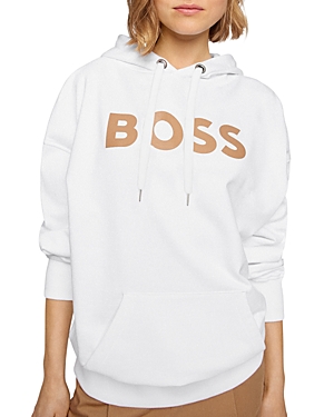 Hugo Boss Cotton-blend Hooded Sweatshirt With Logo Print In White
