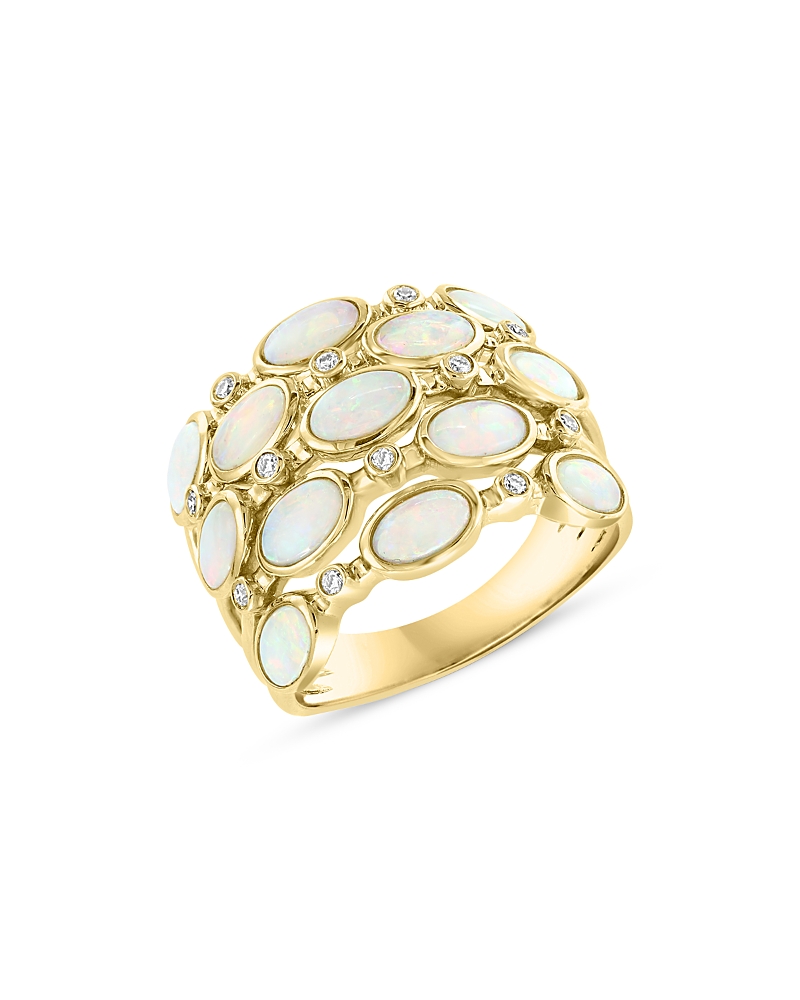 Bloomingdale's Opal & Diamond Multirow Statement Ring In 14k Yellow Gold - Exclusive In White/gold
