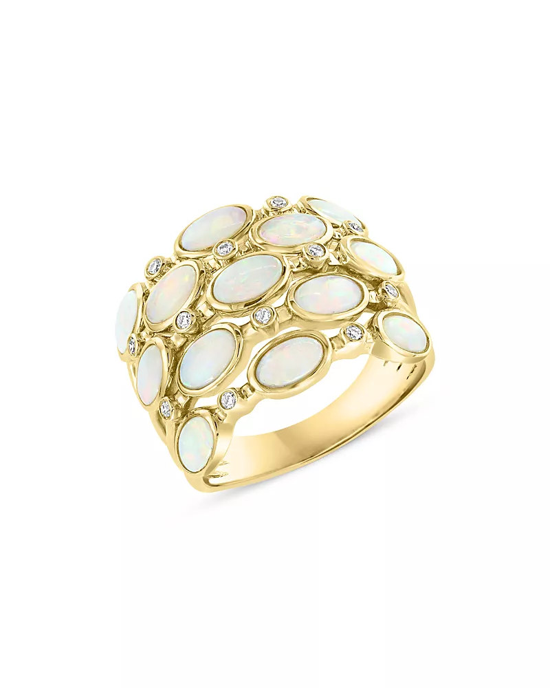 Bloomingdale's Fine Collection Opal & Diamond Multirow Statement Ring in 14K Yellow Gold