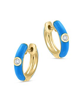 Bloomingdale's - Diamond Accent Huggie Hoop Earrings in 14K Yellow Gold with Blue Enamel - 100% Exclusive