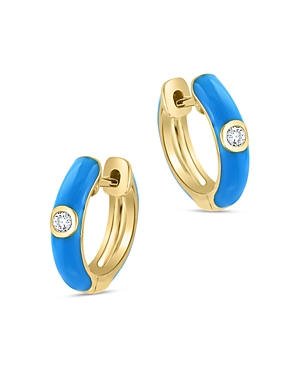 Bloomingdale's Diamond Accent Huggie Hoop Earrings In 14k Yellow Gold With Blue Enamel - Exclusive In Blue/gold