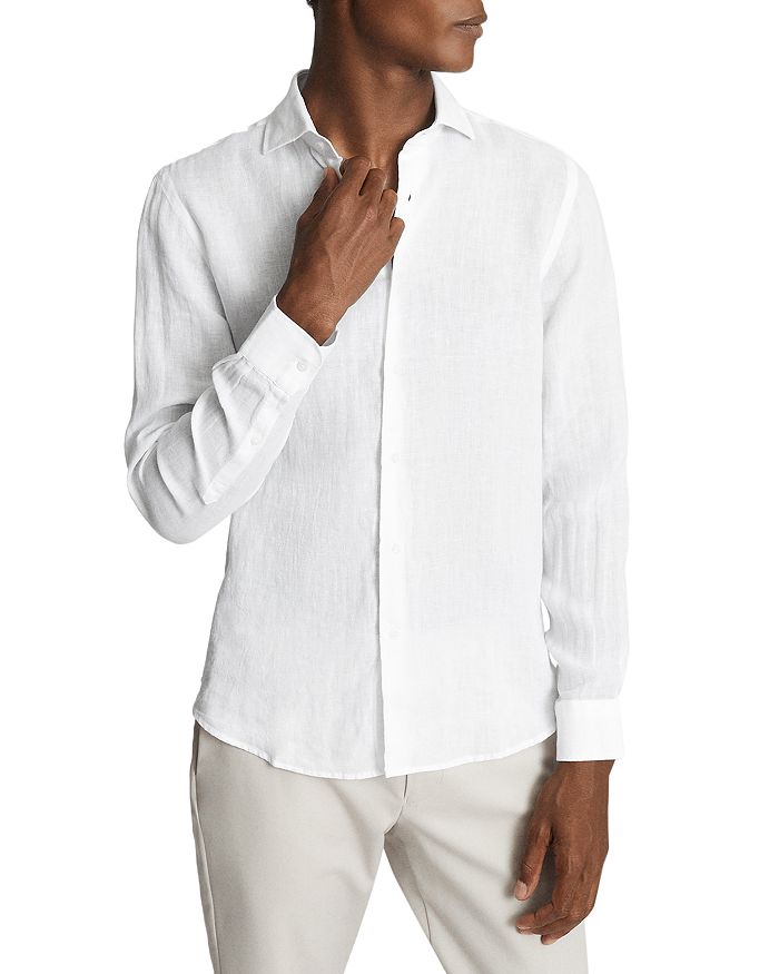 REISS Ruban Long Sleeve Linen Shirt | Bloomingdale's