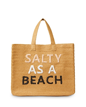 Btb Los Angeles Salty As A Beach Straw Tote Bag In Black/dusty/white