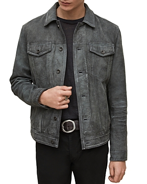 Shop John Varvatos Andrew Slim Fit Leather Trucker Jacket In Seal Gray