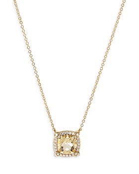 David Yurman - 18K Yellow Gold Châtelaine® Champagne Citrine & Diamond Halo Pendant Necklace, 18"