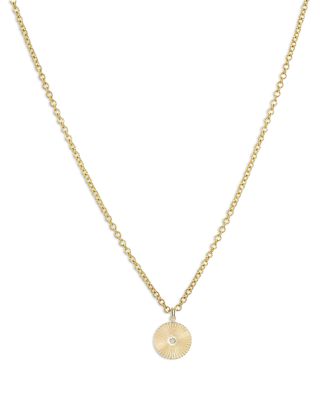 Zoe Lev - 14K Yellow Gold Diamond Pleated Disc Pendant Necklace, 16-18"