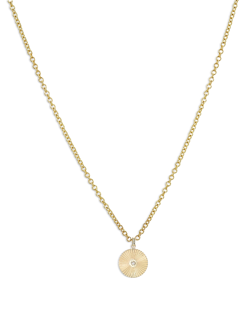 Zoe Lev 14K Yellow Gold Diamond Pleated Disc Pendant Necklace, 16