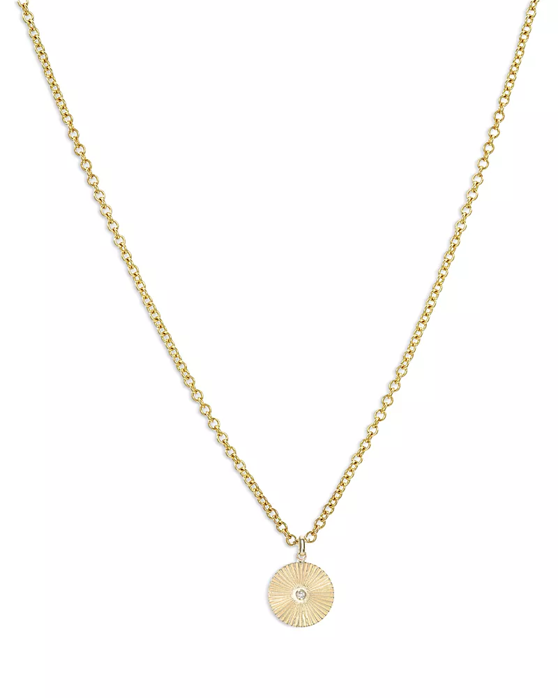 Zoe Lev 14K Yellow Gold Diamond Pleated Disc Pendant Necklace, 16