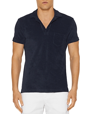 Shop Orlebar Brown Cotton Terry Solid Tailored Fit Polo Shirt In Navy