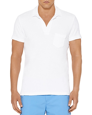 Shop Orlebar Brown Cotton Terry Solid Tailored Fit Polo Shirt In White
