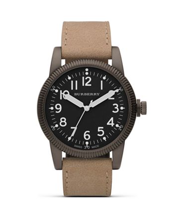 Burberry Unisex Round Military Watch with Leather Strap, 44 mm |  Bloomingdale's