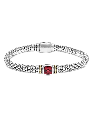 Lagos Sterling Silver & 18k Yellow Gold Caviar Colour Rhodolite Garnet Solitaire Link Bracelet In Red/silver