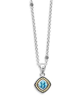 LAGOS - 18K Yellow Gold & Sterling Silver Caviar Color Blue Topaz Bead Frame Pendant Necklace, 16-18"