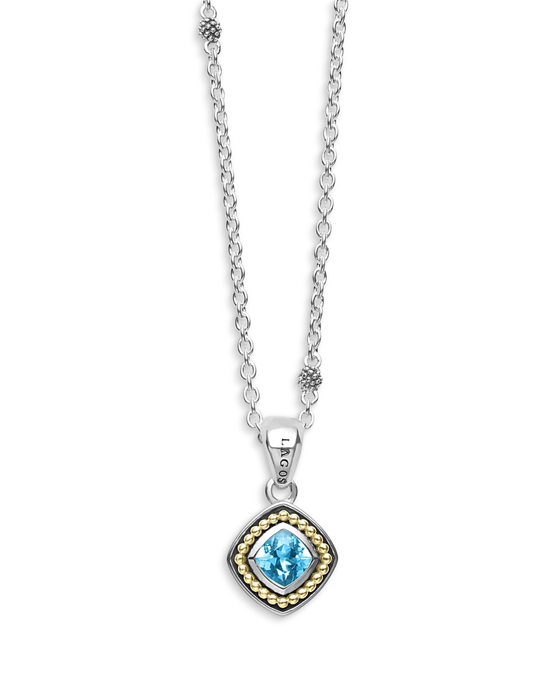 Lagos 18K Yellow Gold & Sterling Silver Rittenhouse Blue Topaz Bead Frame Pendant Necklace, 16