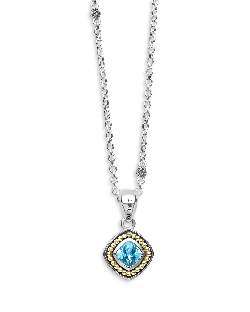 Lagos 18K Yellow Gold & Sterling Silver Rittenhouse Blue Topaz Bead Frame Pendant Necklace, 16