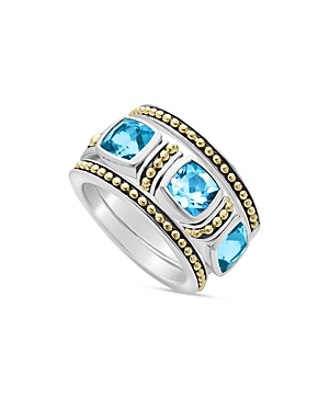 Shop Lagos 18k Yellow Gold & Sterling Silver Rittenhouse Blue Topaz Beaded Ring In Blue/silver