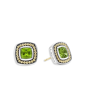 Lagos 18k Yellow Gold & Sterling Silver Rittenhouse Peridot Stud Earrings In Green/silver