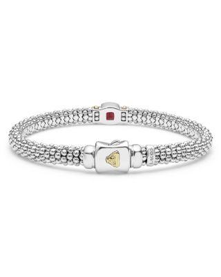 Sterling Silver & 18K Yellow Gold Caviar Color Rhodolite Garnet Solitaire Link Bracelet