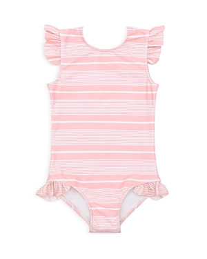 Minnow Girls' Sorbet Pink Striped Rash Guard One Piece Swimsuit - Baby, Little Kid, Big Kid
