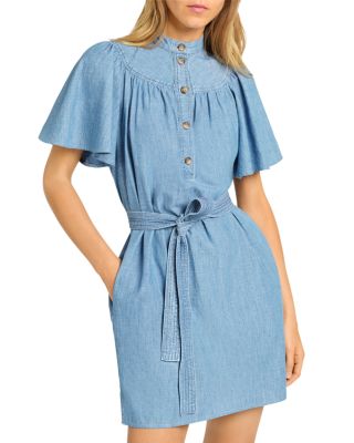 embroidered chambray flutter dress