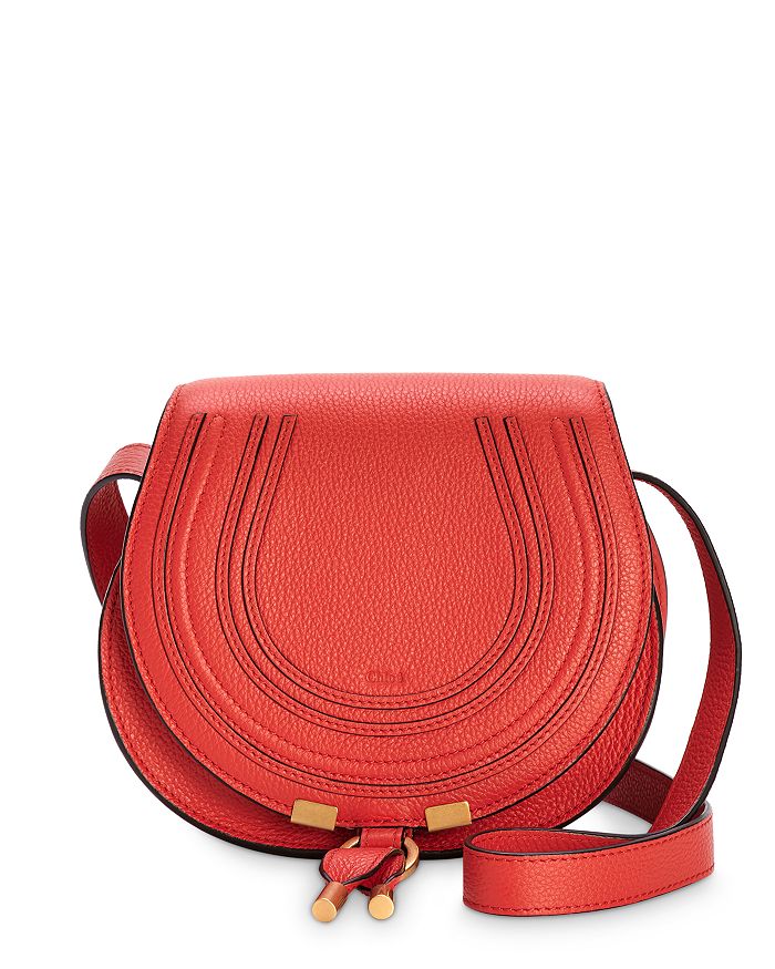 Chloé Marcie Small Leather Saddle Bag In Red Flame