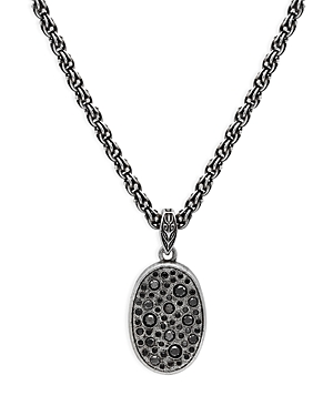 John Varvatos Men's Sterling Silver Stardust Black Diamond Oval Pendant Necklace, 24