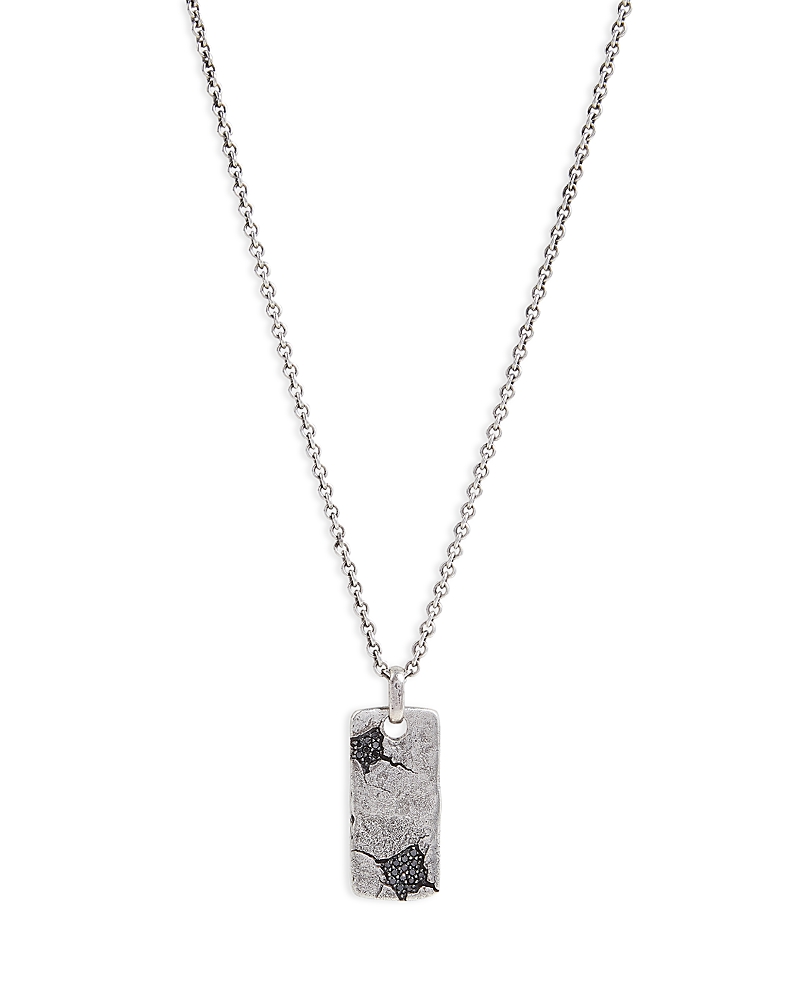 John Varvatos Men's Sterling Silver Crack Black Diamond Dog Tag Pendant Necklace, 24