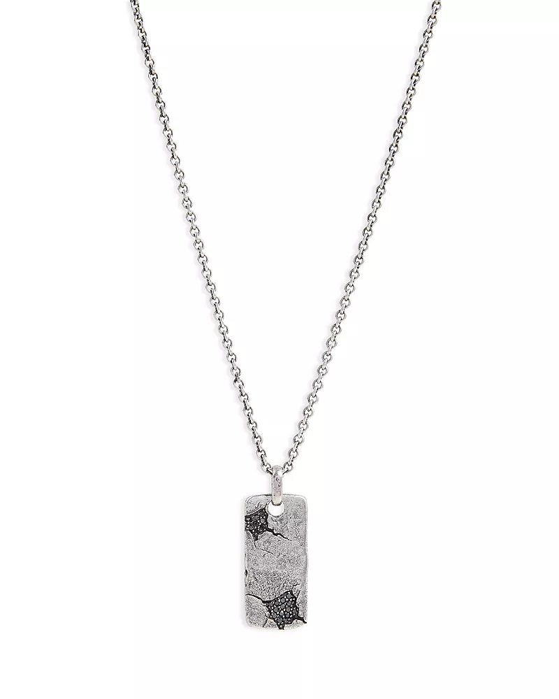 John Varvatos Men's Sterling Silver Crack Black Diamond Dog Tag Pendant Necklace, 24