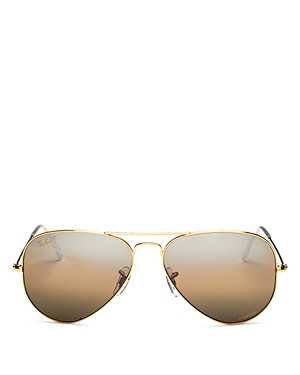 Ray Ban Ray-ban Polarized Brow Bar Aviator Sunglasses, 58 Mm In Gold/brown