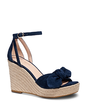 Kate Spade New York Women's Tianna Almond Toe Knotted Bow Espadrille Wedge Sandals In Blazer Blue
